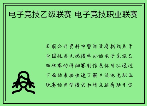 电子竞技乙级联赛 电子竞技职业联赛